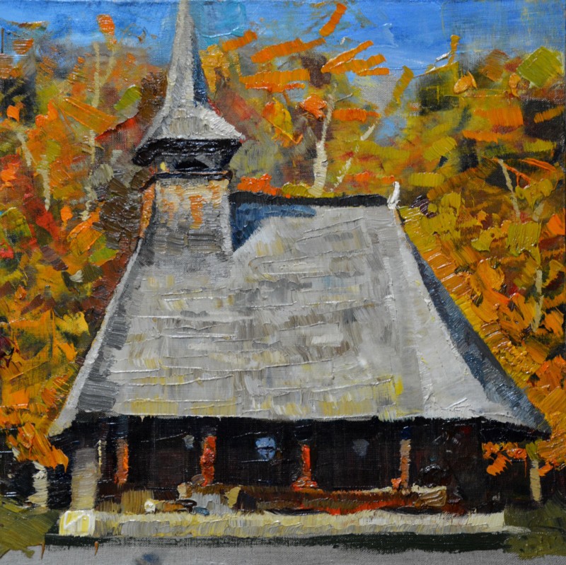 "Biserică. Sibiu" by Ioan Postică, 2015, 410x410mm, ulei pe pânză