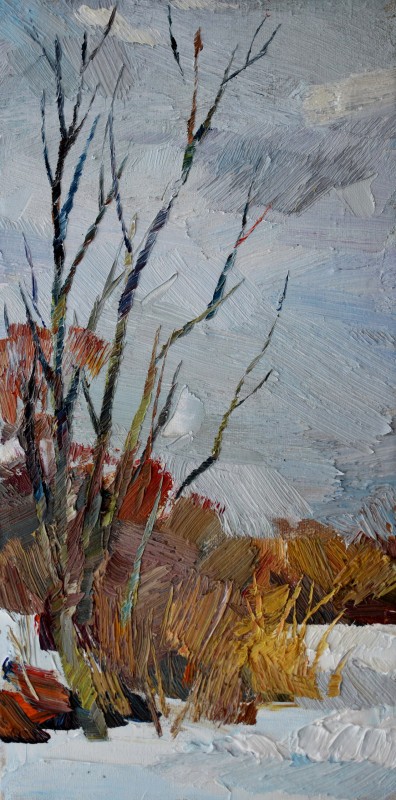 "Motiv. Iarnă" by Cezar Ciobanu, 2016, 400x200mm, oil on canvas