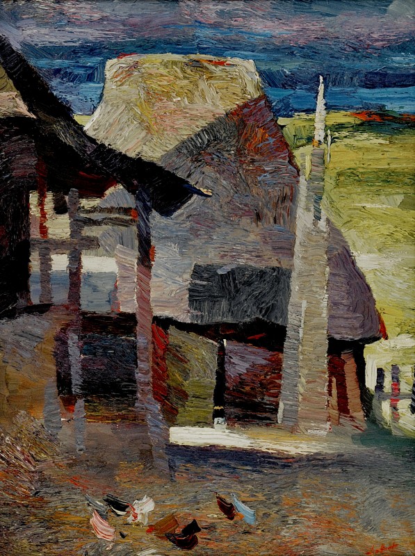 "Motiv. Maramureș" by Anatol Ghimpu, 2000, 680x420mm, ulei pe pânză