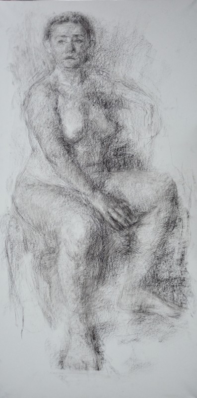 "Drawing. Nude. Long term" by Eduard Leahu, 1000x500mm, Russian sauce on paper