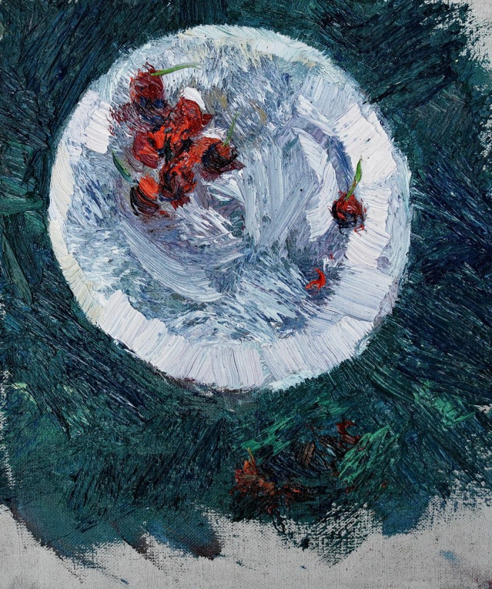 "Natură statică cu cireși" by Кристина Демиан, 2015, 300x250mm, масло / холст