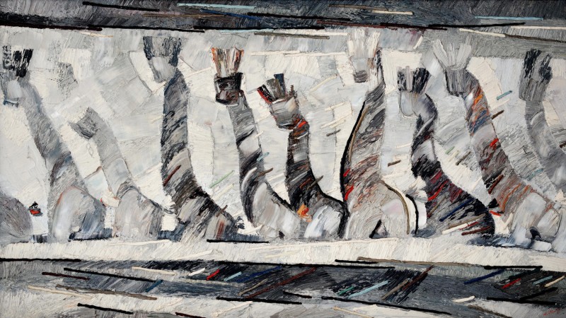 "Мастерская. Жирафы" by Анатол Гимпу, 2001, 680x1200mm, масло / холст
