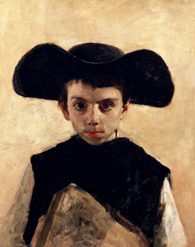 "Painting. Portrait" by Antonio Mancini, oil on canvas