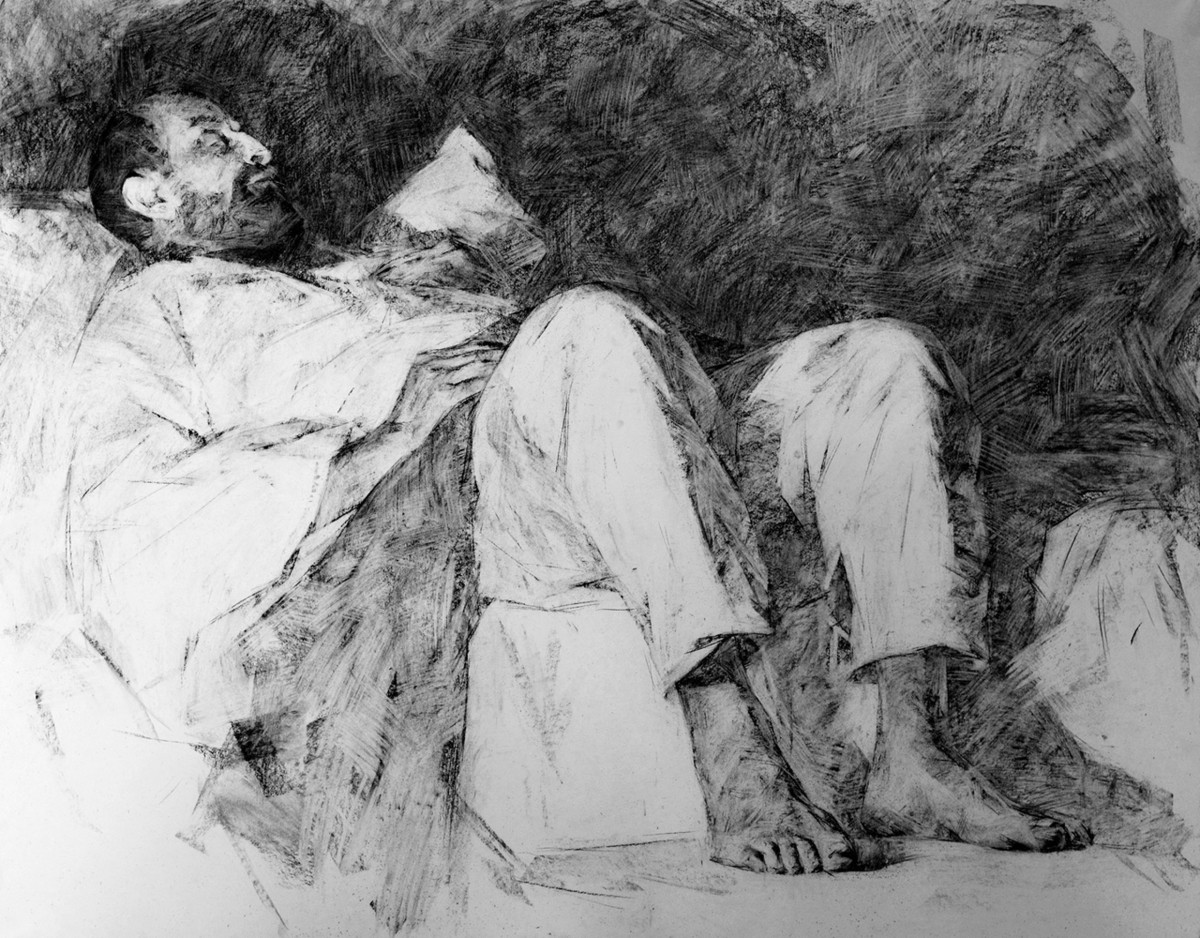 "Drawing. Figure. Long term" by Cezar Ciobanu, 700x900mm, coal on paper