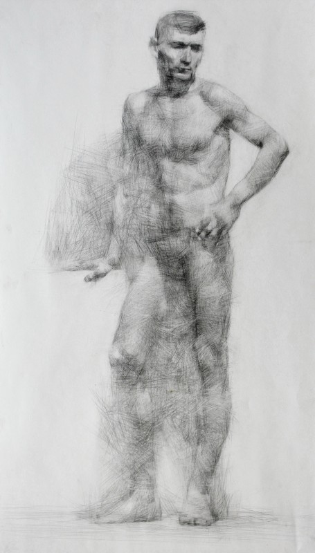 "Desen. Nud. De lungă durată" by Ion Golubei, 800x500mm, creion pe hârtie