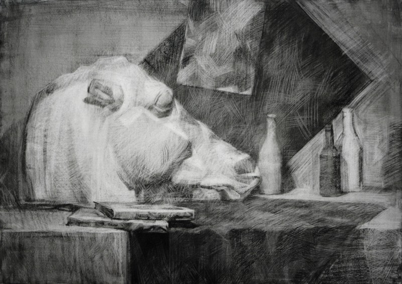"Still life" by Vitalie Golban, 2019, 470x650mm, Russian sauce on paper