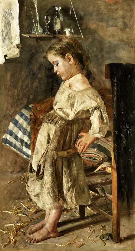 "Pictură. Figură / semifigură" by Antonio Mancini, ulei pe pânză