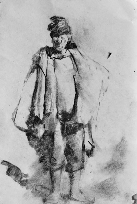 "Desen. Figură / semifigură" by Gheorghe Lisița, tehnică mixtă pe hârtie