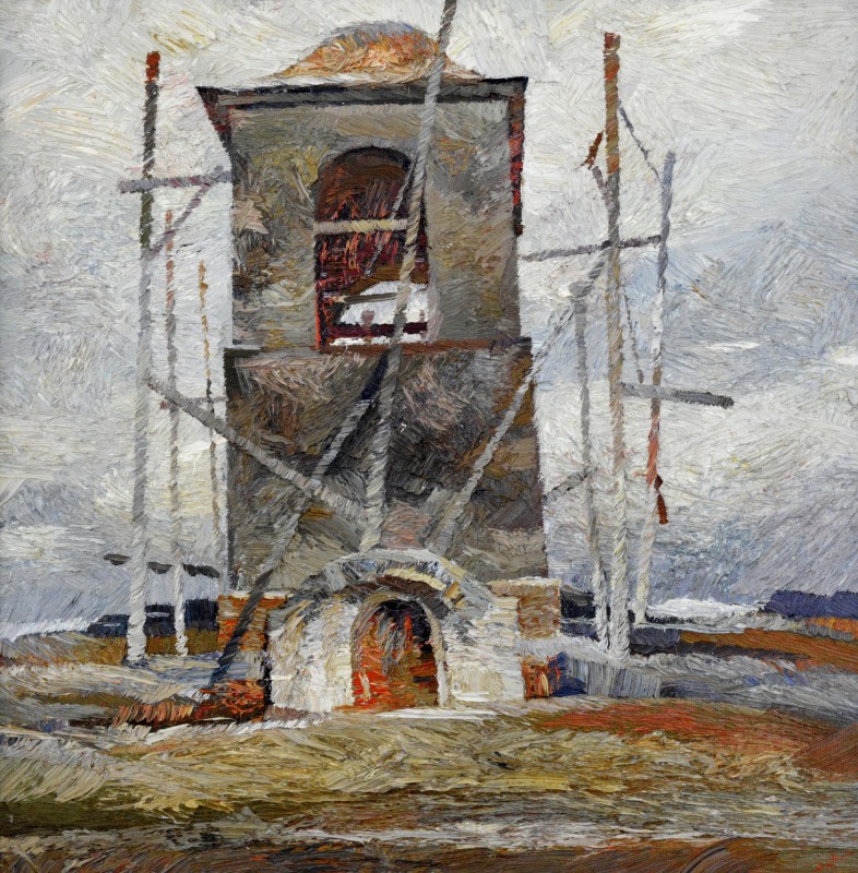 "Belfry. Butuceni" by Anatol Ghimpu, 2002, 520x520mm, oil on canvas