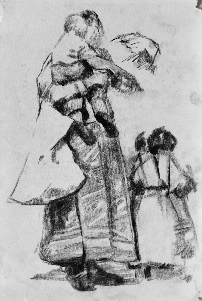 "Drawing. People" by Gheorghe Lisița, mixed technique on paper