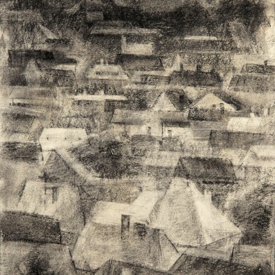 "Practica de vară. Sighișoara" by Alexandra Clapatiuc, 2008, 500x300mm, coal on paper