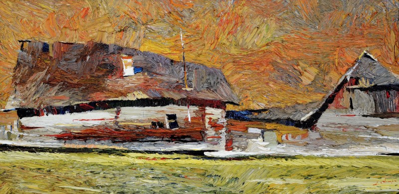 "Houses. Ciumârla" by Anatol Ghimpu, 2004, 300x600mm, oil on canvas