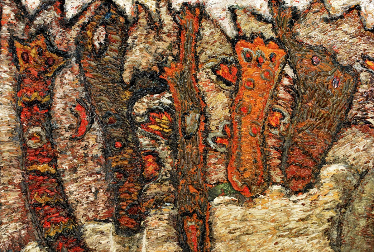"Compoziție. „Copăcei”" by Olga Ilieș, 1999, 260x400mm, oil on canvas