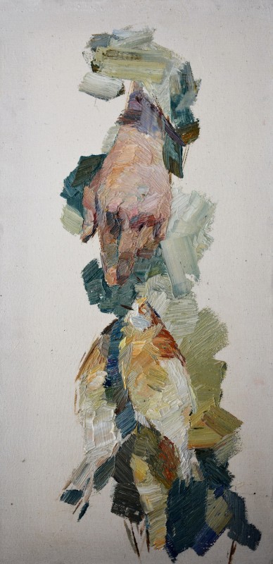 "Studiu. Mâini" by Cezar Ciobanu, 2017, 600x300mm, ulei pe pânză