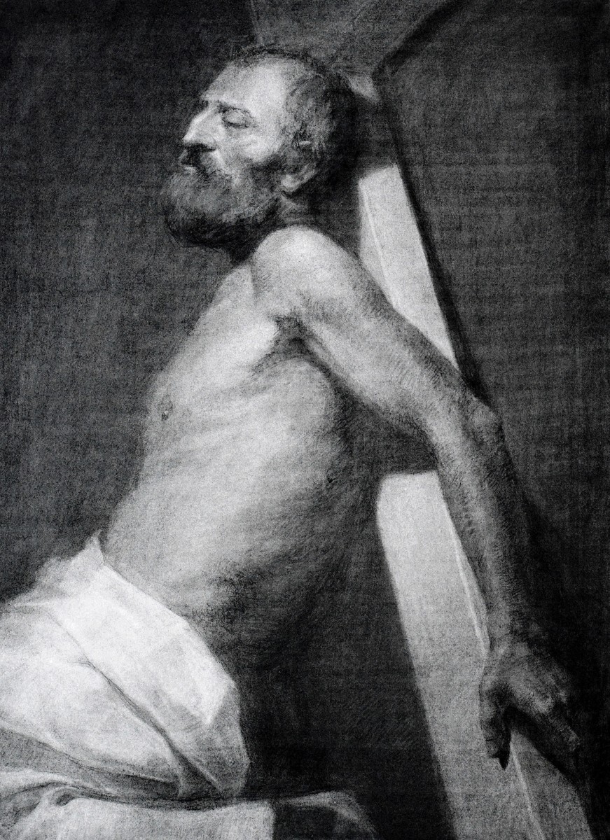 "Рисунок. Обнаженка. Продолжительный" by Максим Романиуc, 700x500mm, соус / бумага