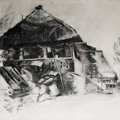 "Марамуреш. Дом" by Оксана Цип, 2004, 400x500mm, соус / бумага