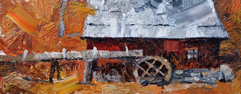 "Studiu. Sibiu. Astra" by Adrian Diacon, 2020, 200x400mm, ulei pe pânză