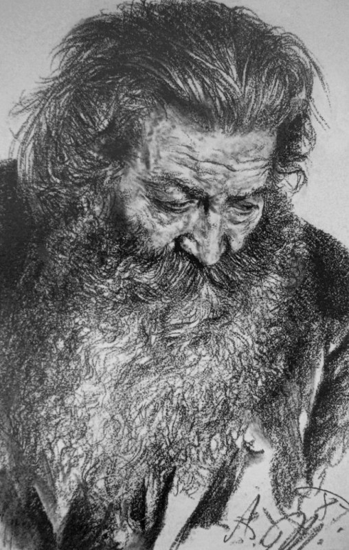 "Desen. Portret" by Adolf Menzel, creion pe hârtie