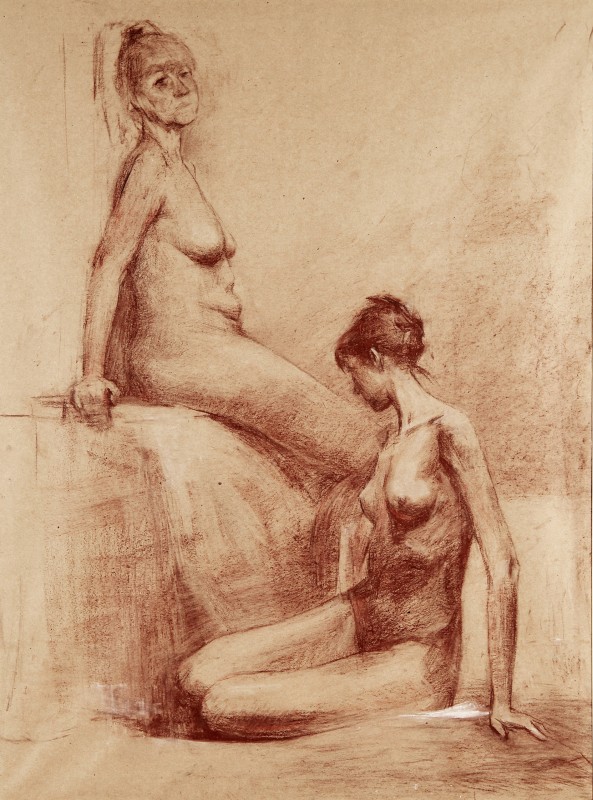 "Nud dublu" by Павел Гросу, 2009, 600x450mm, сангина / бумага