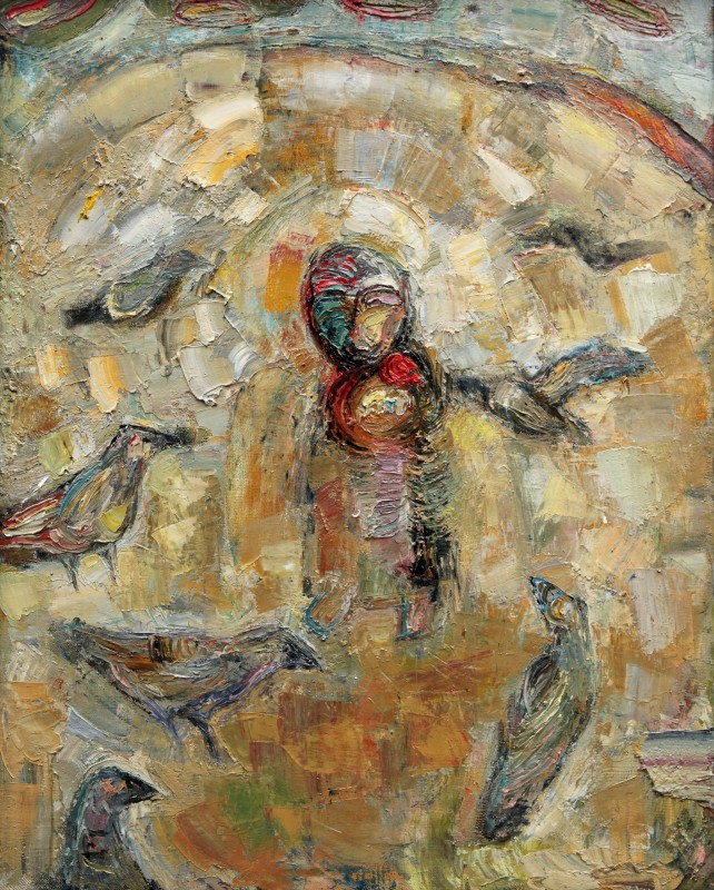 "Graduation artwork (diploma) „Între prieteni’’ (Between friends)" by Dumitru Brodețchii, 1995, 900x650mm, oil on canvas