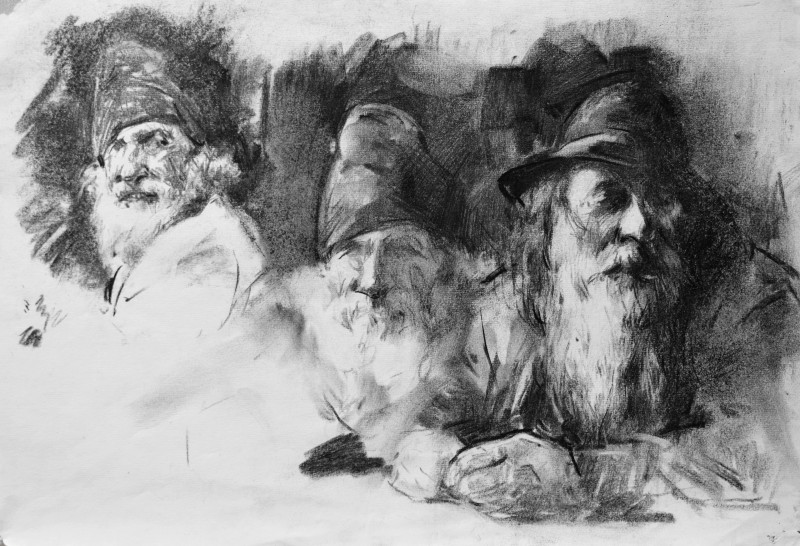 "Drawing. Portrait" by Gheorghe Lisița, mixed technique on paper