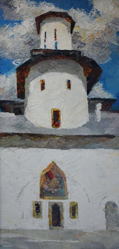 "Fragment. Biserică. Rîmnicul Vîlcea" by Marina Ermurache, 2013, 600x300mm, oil on canvas