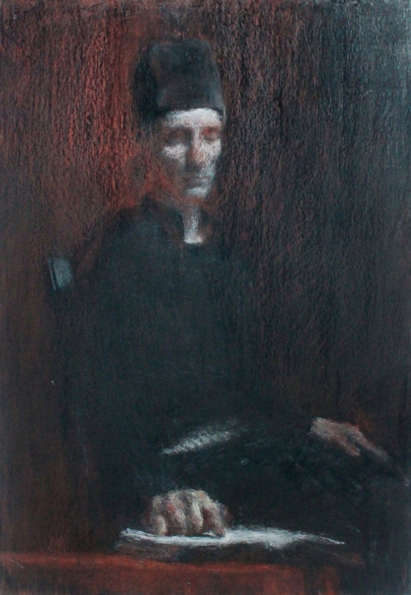 "Рисунок. Фигура / полуфигура. Продолжительный" by Ион Голубей, 700x500mm, соус и сангина / бумага