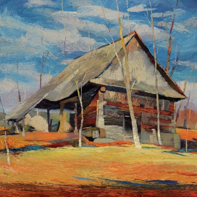 "Maramureș" by Anatol Ghimpu, 2000, 680x680mm, ulei pe pânză