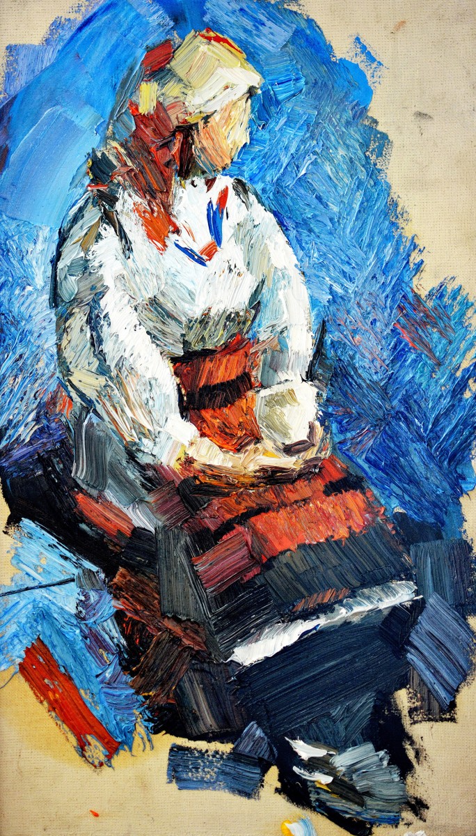 "Studiu. Figură în național" by Ion Țoncu, 2016, 520x300mm, ulei pe pânză