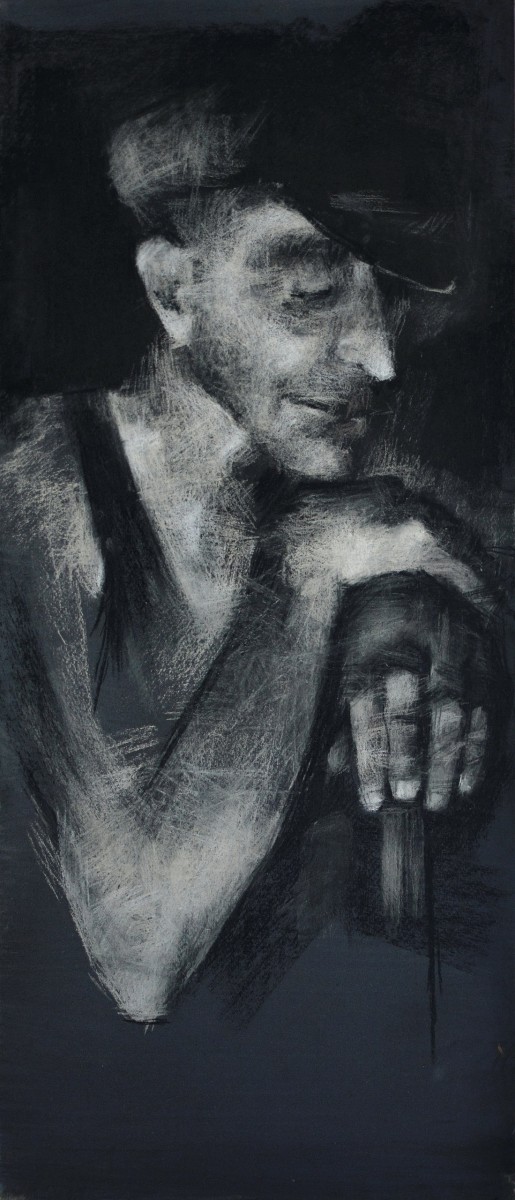 "Portret cu mâini" by Cristina Demian, 2017, 700x300mm, Russian sauce on paper