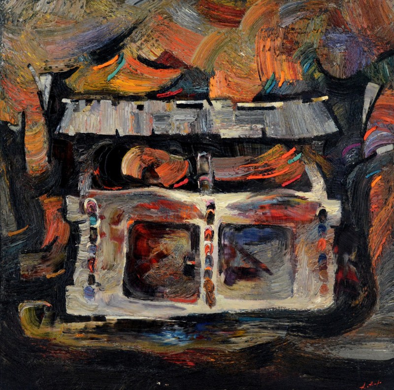 "The gates. Maramureș" by Anatol Ghimpu, 2000, 680x680mm, oil on canvas