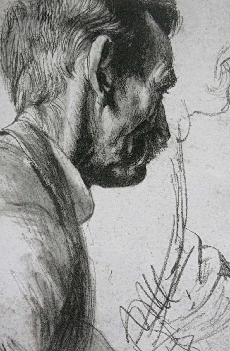 "Desen. Portret" by Adolf Menzel, creion pe hârtie