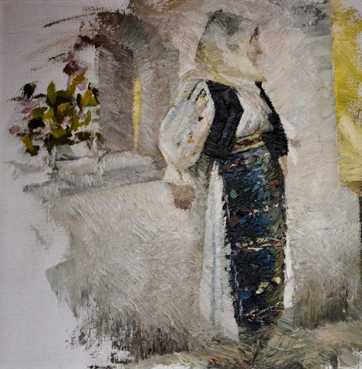 "Studiu. Figură în pleinair" by Cristina Dabija, 2012, 420x420mm, ulei pe pânză
