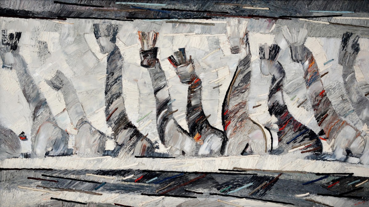 "Мастерская. Жирафы" by Анатол Гимпу, 2001, 680x1200mm, масло / холст