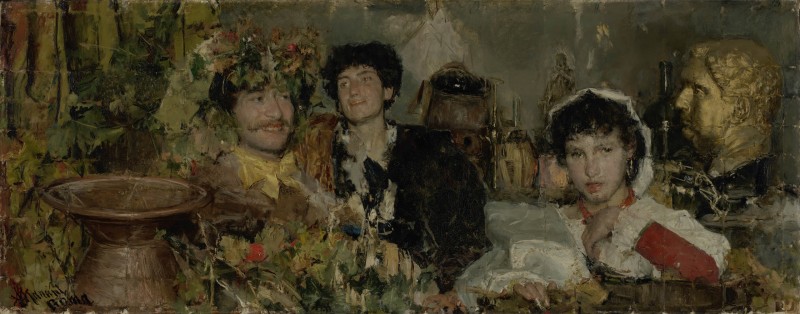 "After the Grape Harvest" by Antonio Mancini, 1885, 62.5 cm x 158 cm, ulei pe pânză