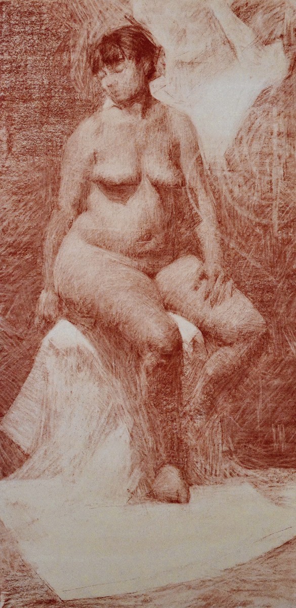 "Nud tematic" by Victor Teslaru, 2014, 1000x500mm, sanguine on paper
