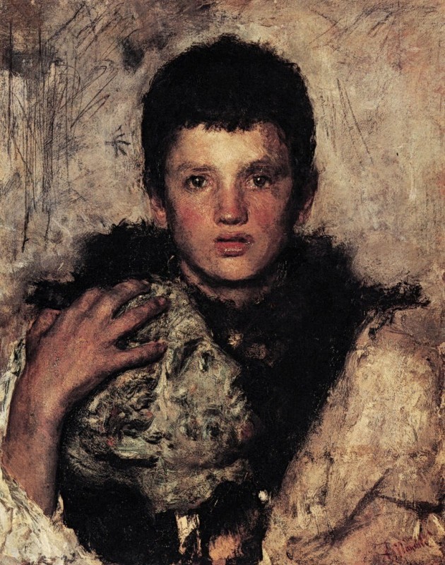 "Painting. Portrait" by Antonio Mancini, oil on canvas