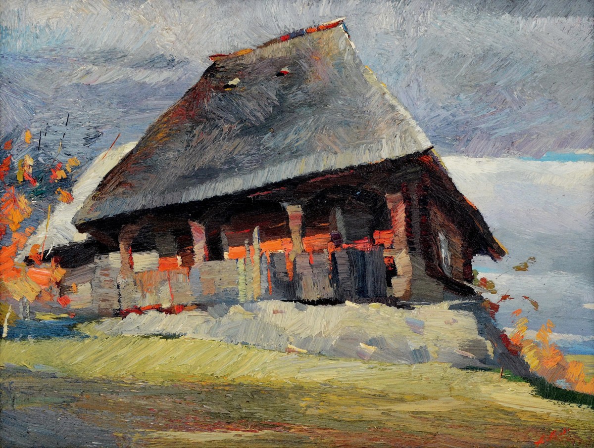 "Дом в Марамуреше" by Анатол Гимпу, 2000, 520x680mm, масло / холст