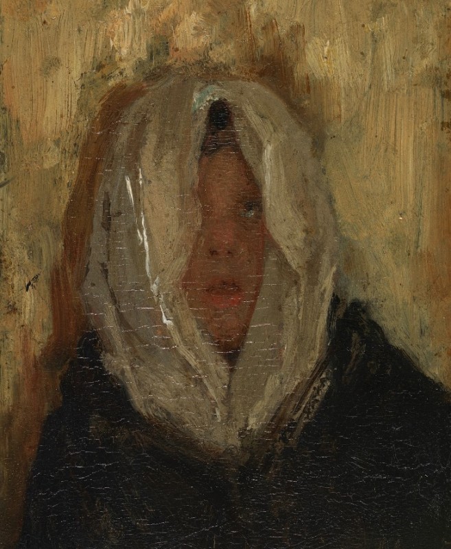 "Study (My Sister)" by Antonio Mancini, 1878, 15cm x 11cm, oil on canvas
