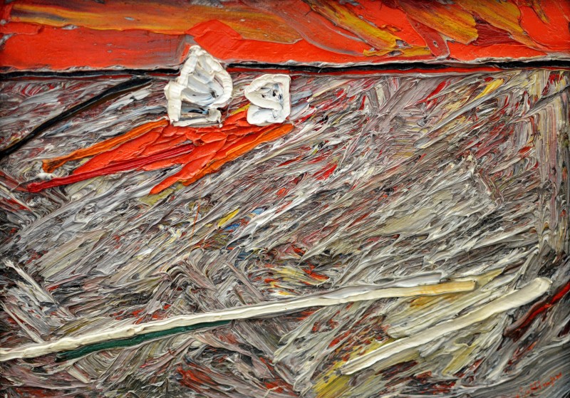 "Dialogue" by Anatol Ghimpu, 1998, 280x400mm, oil on canvas