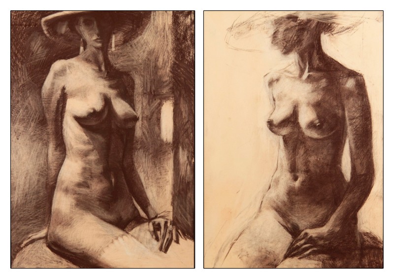 "Sketches. Double nude. Nicoleta Stati, Oxana Țip" by Nicoleta Stati, 2010, 400x300mm, 400x300mm, Russian sauce on paper