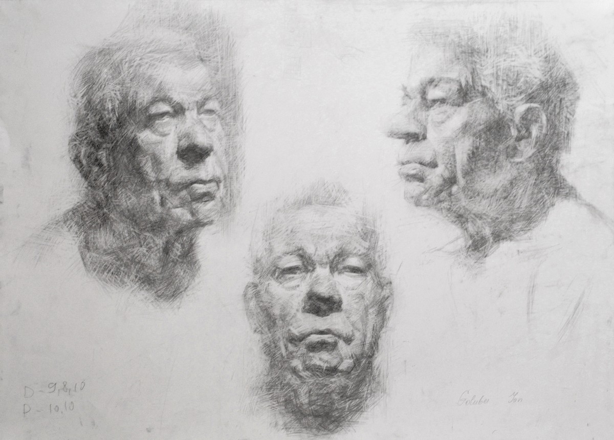 "Head (3 positions)" by Ion Golubei, 2014, 500x700mm, pencil on paper