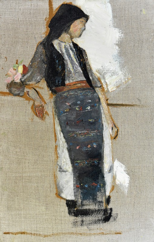 "Figură în național. Pleinair" by Mihai Tomuleț, 2013, 400x250mm, ulei pe pânză