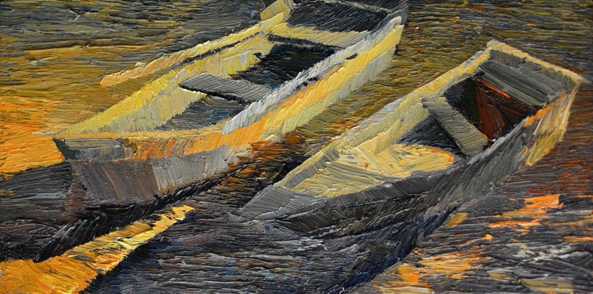 "Motiv. Bărci" by Dumitrița Znaida, 2017, 200x400mm, ulei pe pânză