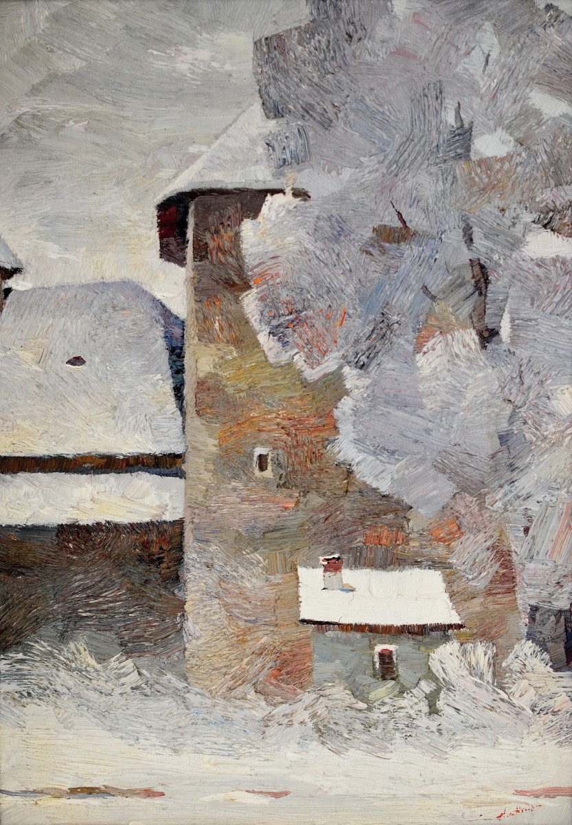 "Winter etude. Monastery of Moldovița" by Anatol Ghimpu, 2003, 600x420mm, oil on canvas