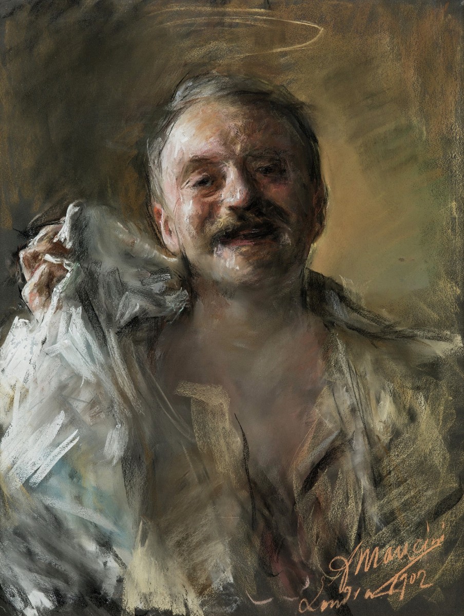 "Painting. Portrait" by Antonio Mancini, oil on canvas
