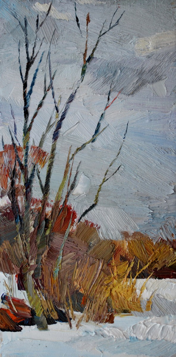 "Motiv. Iarnă" by Cezar Ciobanu, 2016, 400x200mm, oil on canvas