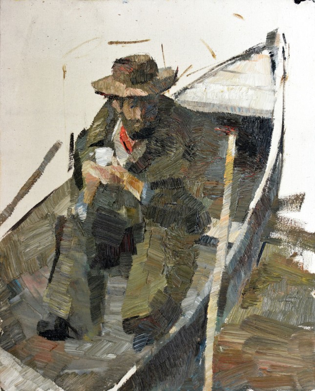 "Studiu. Pescar" by Alina Cliucinicov, 2016, 520x520mm, oil on canvas
