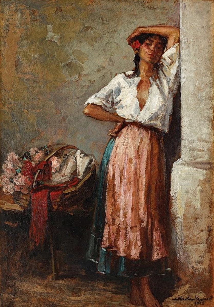 "Painting. Figure" by Nicolae Vermont, oil on cardboard