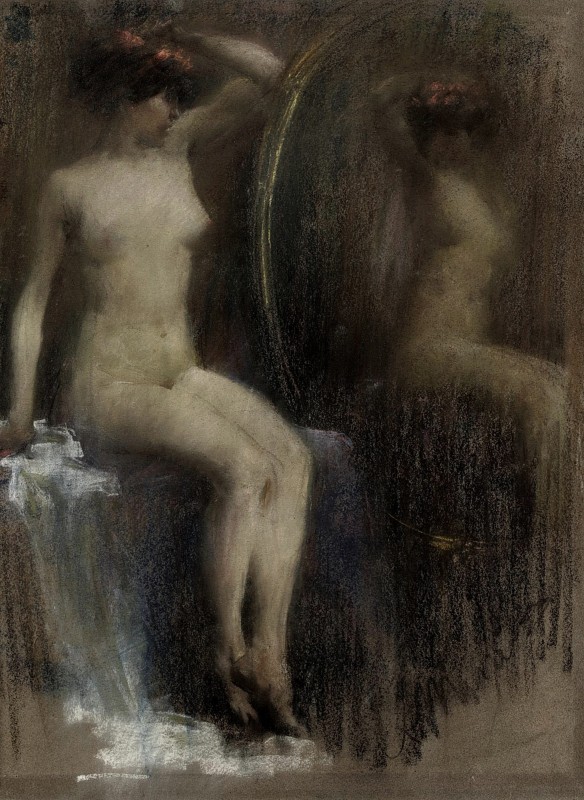 "Painting. Nude" by Antonio Mancini, oil on canvas